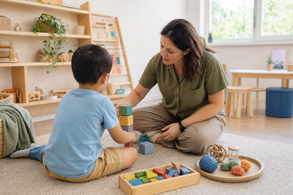 NDIS support worker helping a young child with early intervention play-based therapy | Tenax Supports